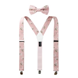 Spring Notion Men's Cotton Floral Suspenders and Bow Tie Set for Groomsmen Wedding Parties, 13-Blush Pink 42 Inch