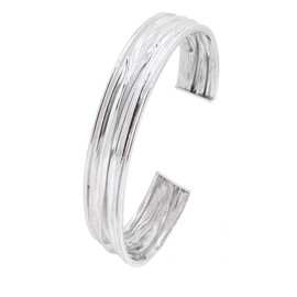 TreasureBay Classic 15Mm Sterling Silver Cuff Bangle Bracelet for Women, Adjustable Open Cuff Textured Statement Silver Bangle, Gift for Her