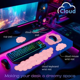Cloud Wrist Rest Keyboard Palm Rest with Non-Slip Base for Computer Gaming Wrist Rest, YAMJUG Cloud Arm Rest Keyboard Wrist Pad Pink