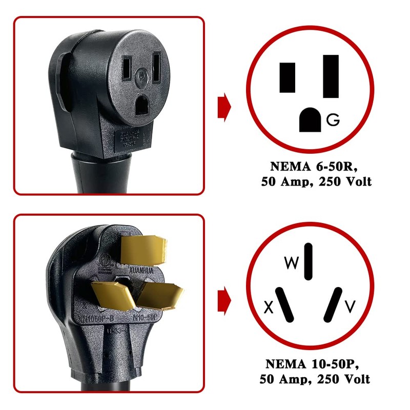 NEMA 10-50P to Welder 6-50R Welding Adapter Cord 50A 250V，6