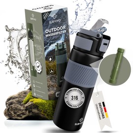 SURVIVO® Water Filter Outdoor Bottle [660 ml] Stainless Steel Water Bottle with Removable Filter, 4000 L Filter Capacity, Camping, Hiking, Survival, Travel - Safest Addition to Outdoor Equipment