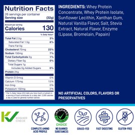 LeanFit WHEY Protein Natural Vanilla – 100% Whey Protein Powder, 24g Protein Per Serving – Grass-Fed, Gluten-Free, Low Carb, BCAAs, Amino Acid – 23 Servings, 1.83 Pound Tub