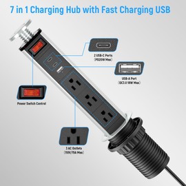 XBA 2-1/2" Pull Up Outlet for Countertop, USB-C PD 20W and 3 Outlets