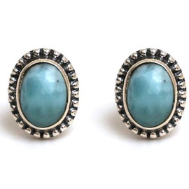 GemInspire Genuine Larimar Stud Earrings Oxidized 925 Sterling Silver Stud Earrings Trendy Western Jewelry Everyday Wear Gift For Her (Larimar)
