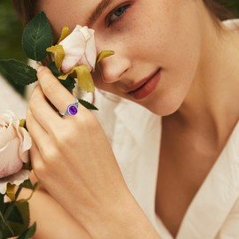 OHAYOO Celtic Ring 925 Silver Women's Adjustable Vintage Rings with Birthstone Gemstone Jewellery for Women Mother, Sterling Silver