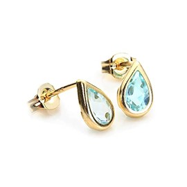 9ct Yellow Gold Aquamarine Crystal March Birthstone Earrings