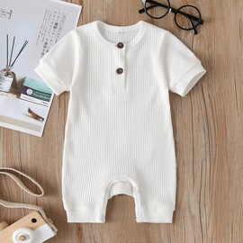 Cecobora Infant Newborn Baby Boys Girls Cotton Linen Romper Summer Jumpsuit Sleeveless Overalls Clothing Set (White D, 0-3 Months)