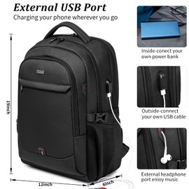DUSLANG 17 Inch Laptop Backpack for Travel with Backpack Rain Cover College Backpack for Men Laptop Bag with USB Charging Port,Black
