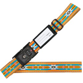 VANGARD Suitcase Belt, One Touch, Convenient, Luggage Lock, Named, Convenient Travel Goods, Made in Japan, Stylish, Native Pattern, Orange, TSA Lock, Keyed