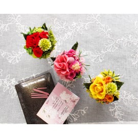 Buddha Flower & Incense Set (Print Red & Uno Chiyo Shiawase) Mini Offering Flower Nihon Kodo Incense Incense Set Preserva-Bud Flower Mourning Buddhist Altar Osatsu Obon