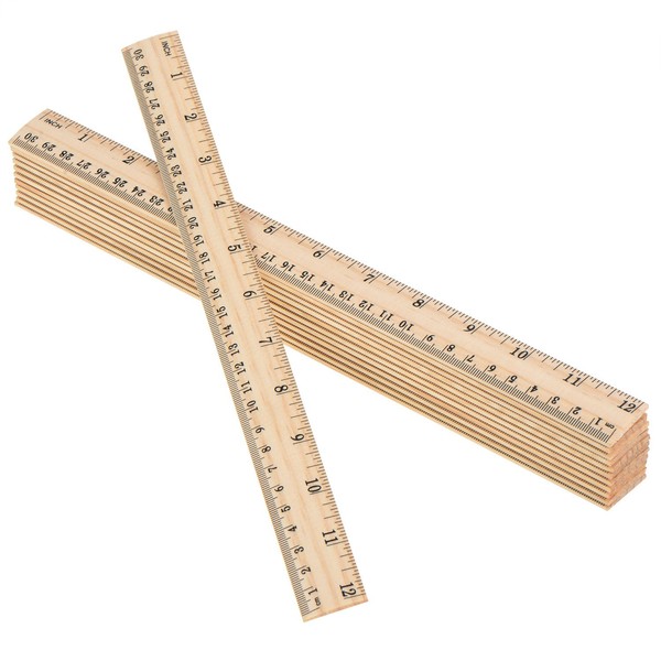 12 Pack Wood Ruler Student Rulers Wooden School Rulers Office Ruler Measuring Ruler, 2 Scale (12 Inch and 30 cm)