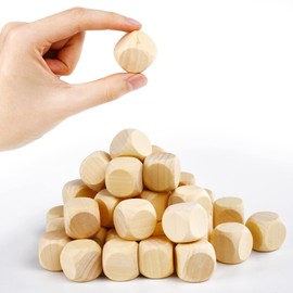 Wooden Blank Dice 25mm, 24PCS Unfinished Square Blocks, Small Wood Cubes with Rounded Corners for DIY Craft Projects