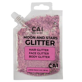 Hair Glitter Gel Body Glitter & Face Glitter for Women/Kids(1 Pk Pink) Chunky Iridescent Holograph Stars & Moon 3 oz | Cosmetic-Grade Makeup, Apply Without Glue, Easy to Take Off & Keep Skin Clean