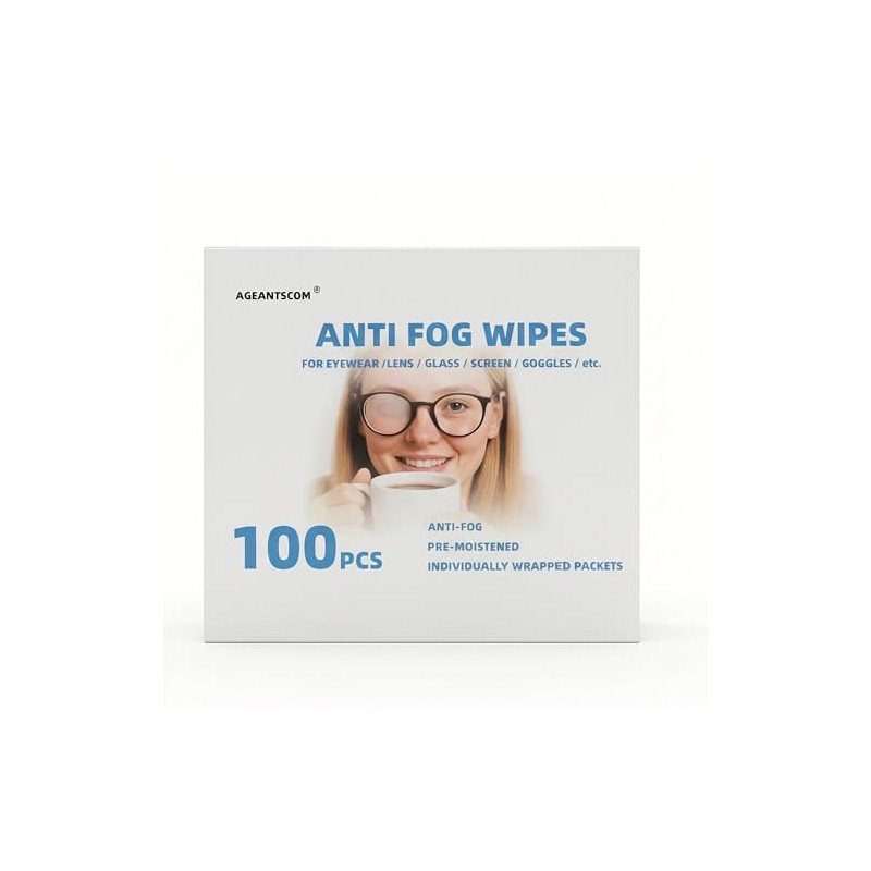 Ageantscom Anti Fog Wipes for Glasses (100-pack) | Pre-Moistened, Quick