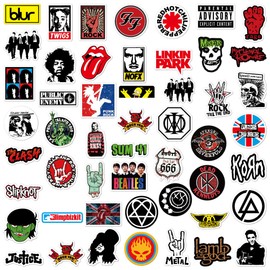 Pack of 100 Rock Band Punk Stickers, Rock Band Sticker Set, Classic Rock Graffiti Stickers, Metal Punk Music Stickers, Waterproof Vinyl Cool Stickers for Guitar, Laptop, Skateboard, Suitcase