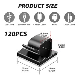 GGFOXLEW 3/4 in Adhesive Cable Clips, 120pcs Outdoor Light Clips, Cord Clips, Sturdy Wire Clips, Finisher Wire Clamp for Home, Car, Office Wire Management Clips (Black, 3/4"-120PCS)