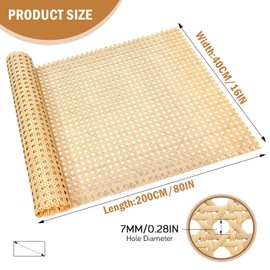Plastic Cane Webbing Roll, 16 Inch x 6.6 Ft Woven Open Rattan Mesh PE Caning Sheet for DIY Projects, Synthetic Hexagon Rattan Material for Furniture Chair Cabinet Ceiling Bed Door, Wood Color