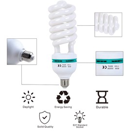 AQIRUI 85W Light Bulb 5500K CFL Daylight Spiral Softbox Bulb in E27 Socket for Photography Photo Video Studio Lighting White 1 Pack