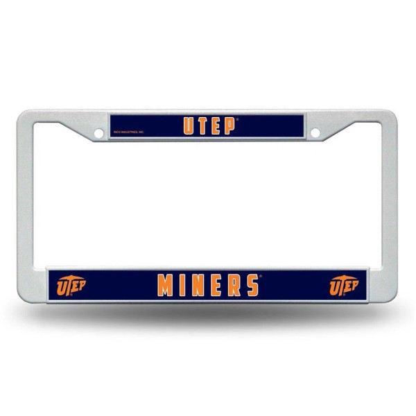 Rico Utep Miners White Plastic License Plate Frame