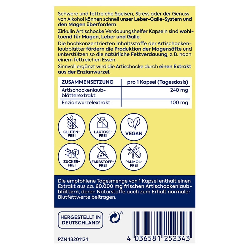 Zirkulin Artichoke Digestive Aid 30 Capsules - 60,000 mg per