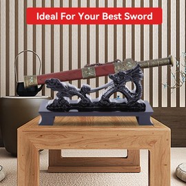 HERCHR Sword Stand Katana Stand, Black Wood Sword Katana Wall Mount, Chinese Dragon Shape Display Stand 8.5 x 2.2 x 4.6 Inches