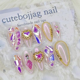 Aurora Powder Stone Handmade Nail Tip - Square S / 오로라 파우더 스톤 수제네일팁 - 스퀘어S