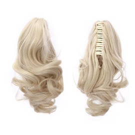 TESS Ponytail Clip Extensions, 30 cm Wavy Ponytail Hairpiece, #613C Bleach Blonde Hair Extensions for Braid, Synthetic for Women