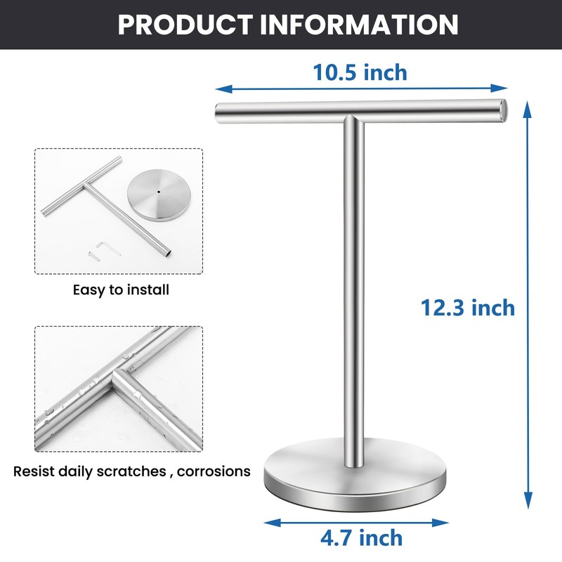 Zitalupy T-Shape Bath Hand Towel Holder Stand, Stainless Steel Free