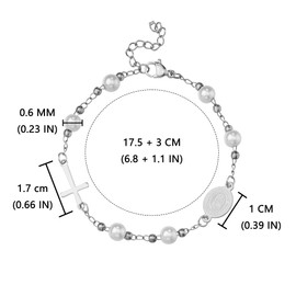 Manfnee Virgin Mary Cross Bracelets Religious Rosary Beads Bracelet Guadalupe Link Bracelet for Women, Stainless Steel Polyester, No gemstone