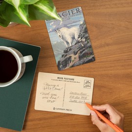 Glacier National Park, Montana, Mountain Goat and Kid, Illustration (4x6 Birch Wood Postcards, 2-Pack Stationary, Rustic Home Wall Decor)