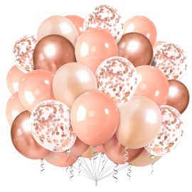 Balloons Rose Gold, Pack of 100 Rose Gold Latex Balloons, Helium Balloons Rose Gold with Rose Gold Confetti Balloons for Girls Birthday Wedding Engagement Anniversary Baby Shower Decoration