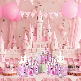CHENRINDECO 16 Pieces Castle Boxes Pink Popcorn Boxes for Princess Birthday Party Wedding Party Supplies Flower Blossom Castle Tables Decorations 5.9 x 3.6 x 3.6 Inches