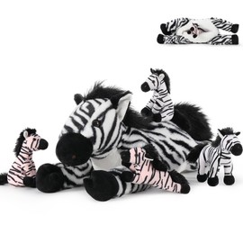 Tezituor Large Zebra Stuffed Animals Set, 25 inch Mommy Stuffed Horse Plush with 4 Cute Babies Gift for Boys Girls