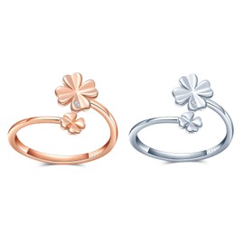 MICGIGI Women's 925 Sterling Silver Adjustable Ring Four Leaf Clover Open Ring Cubic Zirconia Ring