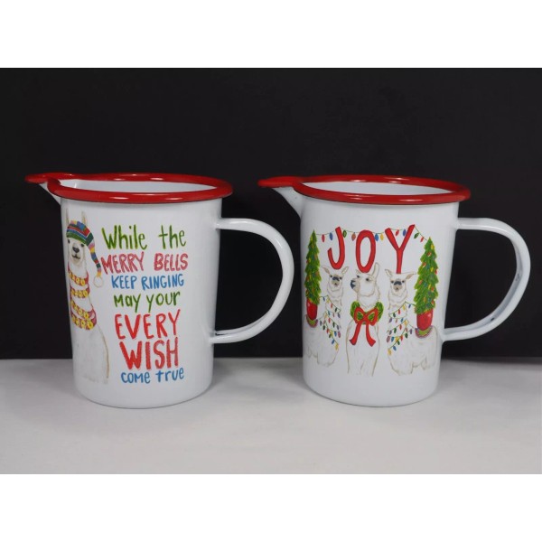 Enamelware Pitcher 5” High Llama Christmas Whimsical Decor Small Milk