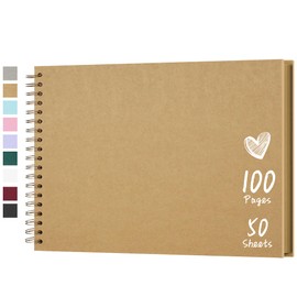 Hiwhy Scrapbook 11x8 Inch DIY Scrapbook Album Hardcover Kraft Paper Scrap Book Photo Albums 50 Sheets Memory Book for Family Wedding, Brown