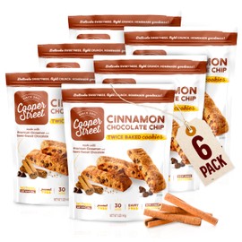 Cooper Street Italian Biscotti Cookies - Twice Baked Biscotti Cookies | Cinnamon Chocolate Chip | Crispy, Light and Healthy Cookies | Peanut & Dairy Free | 5oz | 6 Pack