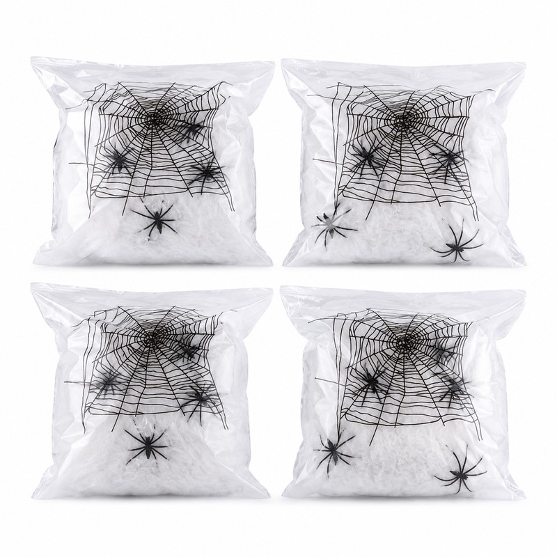 Halloween Spider Web Decorations for Party Décor – 4-Pack Stretchable