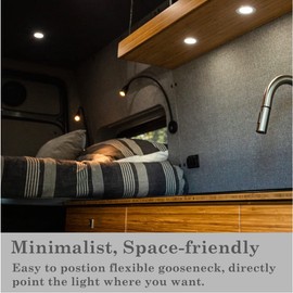 Obeaming 12V Dimmable Reading Light, RV Boat Bedside Reading Lamp, Gooseneck LED Spotlight for Camper Van Travel Trailer Truck Motorhome, Equipped USB Charger & Press Dimmer Switch (Matte Black)