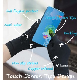2 Pairs Compression Full Finger Arthritis Gloves, Copper Glove with Touch Screen Fingers for Everyday Support, Hand Joint Pain, Carpal Tunnel, Tendonitis, Trigger Finger, Fit for Men & Women (Large)