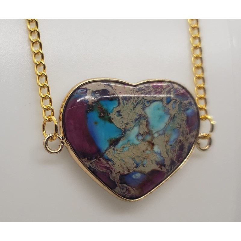 Heart Purple & Blue Sea Sediment Jasper Gold Necklace