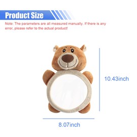 DUSCOKE Rear Facing Baby Car Mirror, Plush Cute Wide View Vehicle Backseat Viewer, Shake-proof Baby in Sight Carseat Mirrors, Cartoon Animal Shatterproof Safety Observation Rearview Mirror (Bear)