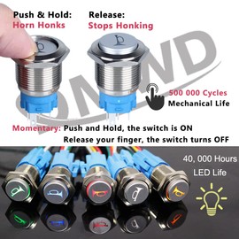 DMWD 2pcs 19mm Raised Speaker Horn Momentary Push Button Switch 3/4" Mounting Hole 12V-24V LED Lighted Silver Case 1NO 1NC SPDT with Pre-Wired Socket for Car Truck Boat Marine (Blue)