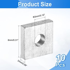 uxcell 10Pcs M3x8mmx2mm Square Nuts, Carbon Steel Zinc Plated Coarse Thread Square Nuts Fasteners for Home Repairs and Professional Engineering, Silver