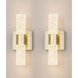 Ditoon Crystal LED Wall Sconces Set of Two, Modern Bathroom Sconces Wall Lighting Set of 2, Gold Wall Mounted Lamp for Bedroom Bathroom Living Room Hallway