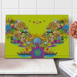 Ambesonne Modern Cutting Board, Fan Cooler Logo Fresh Air Propeller Summer Warm Illustration Print, Decorative Tempered Glass Cutting and Serving Board, Large Size, Pale Blue Violet