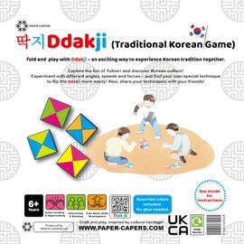PAPER-CAPERS Ddakji Kit: Fold & Play Traditional Korean Flipping Game | DIY Craft for Ages 6+ | 8 Guided Folding Paper sheets, Instructions & Jegichagi Materials for Added Fun!
