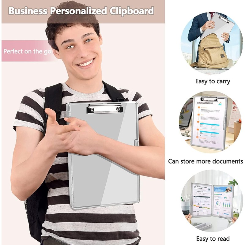 A4 Clipboard with Storage Compartment, 2 Storage and Side Opening