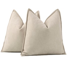 Madizz Textured Chenille Cushion Covers Set of 2 Super Soft Decorative Throw Pillow Covers Boho Pillowcases Modern Home Decor for Sofa Bedroom 26x26 inch, 65x65 cm, Beige