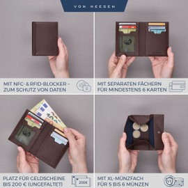 Von Heesen® Men's Wallet - TÜV (Technical Inspection Association) Certified Cryptalloy® RFID Protection - Wallet Men (Genuine Nappa Leather) Gifts for Men - Wallet Purse Leather, Braun (Model 2021)